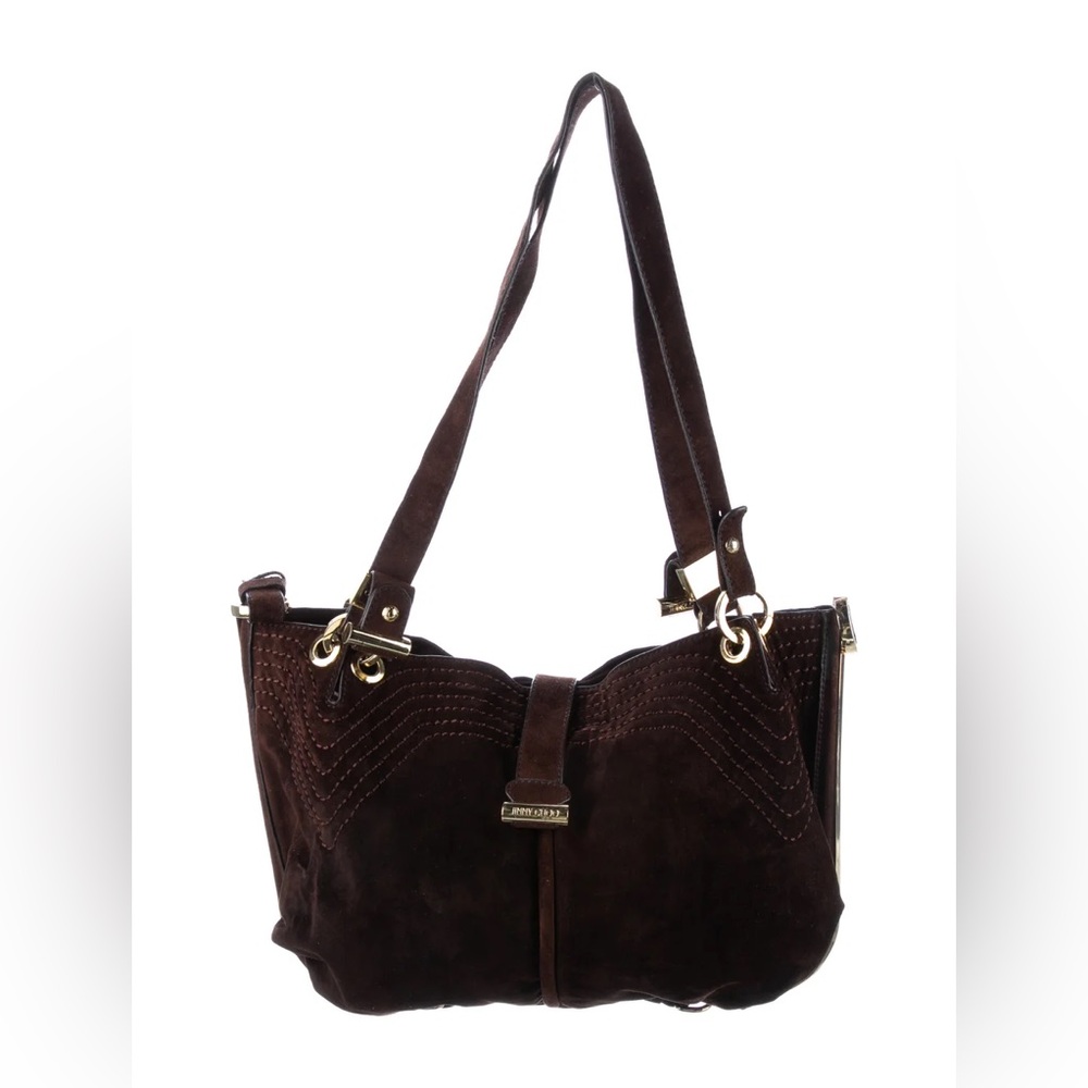 Jimmy Choo Brown Suede Shoulder Bag with Metal Hardware